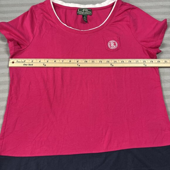 Lauren Ralph Lauren Shirt Womens Extra Large Pink Navy Colorblock Scoop Neck - Picture 4 of 7